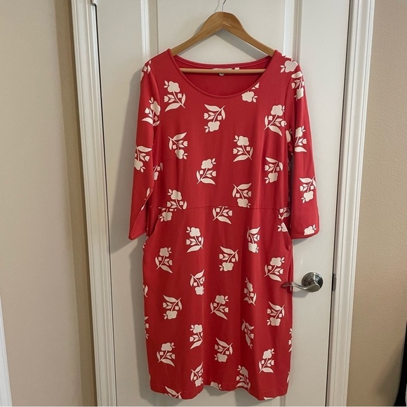 Boden Jessie Jersey Knit Dress Floral Print Coral Red Meadow Motif Size 14 - Picture 3 of 11